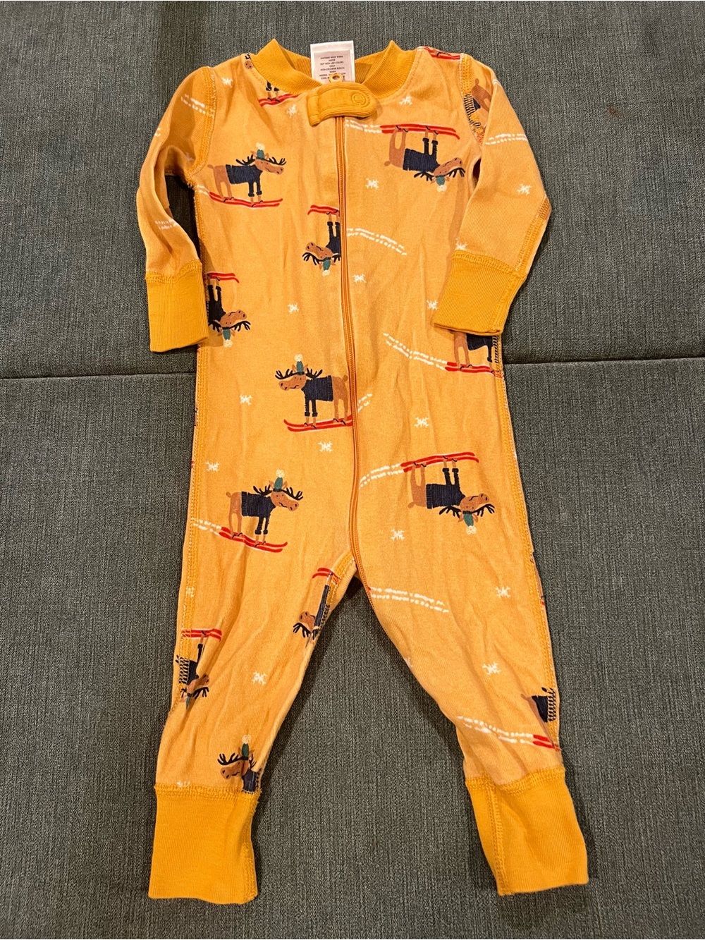 Hanna Andersson Mustard Yellow Moose Ski One-Piece Footie